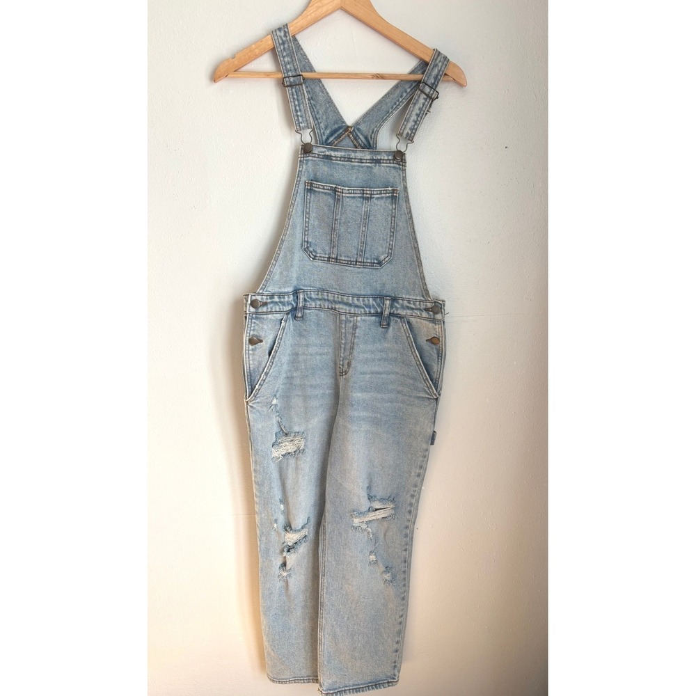 Love Fire Distressed Light Wash Denim Carpenter Overalls PB025193A‎ Small